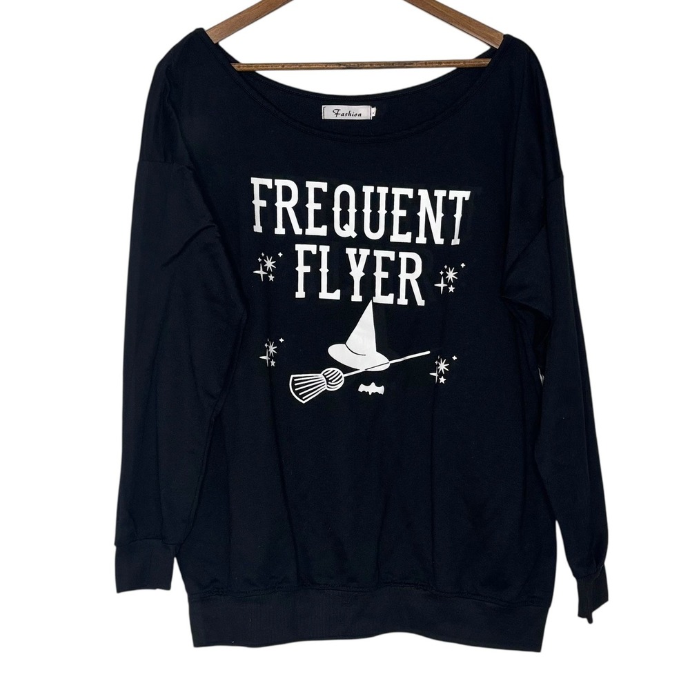 Halloween Sweatshirt Frequent Flyer Witch Graphic Pullover‎ Top